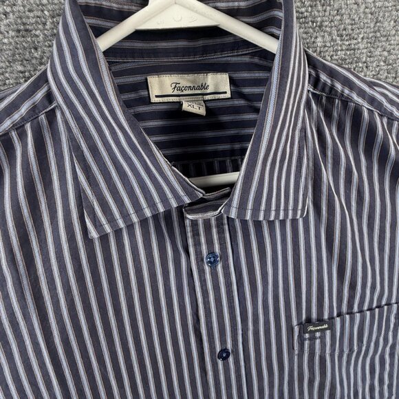 faconnable XLT Striped Cotton Blue Pocket Shirt Button Up Mens Long Sleeve Adult - Picture 7 of 12